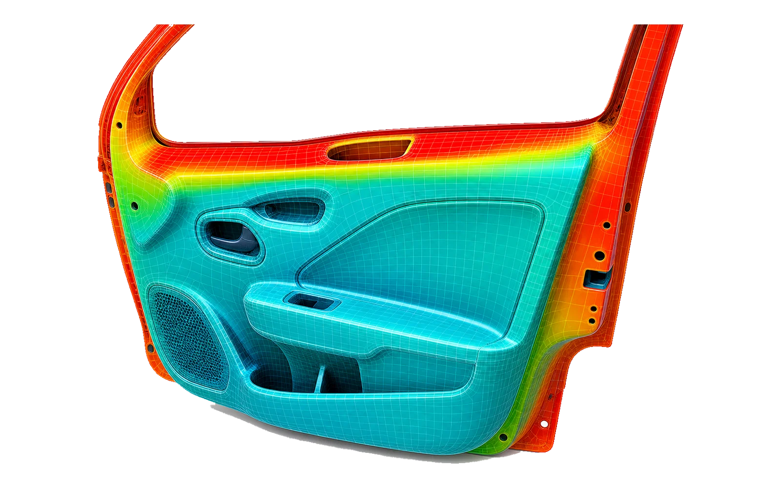 Champ de température calculé sur une garniture de porte automobile sous ensoleillement