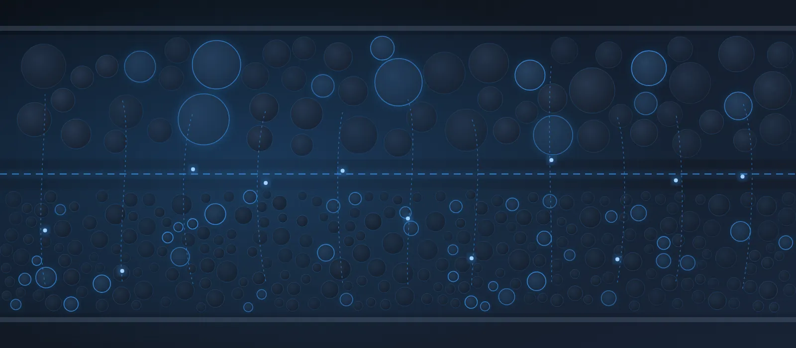 Illustration abstraite, motif de particules sur fond bleu nuit